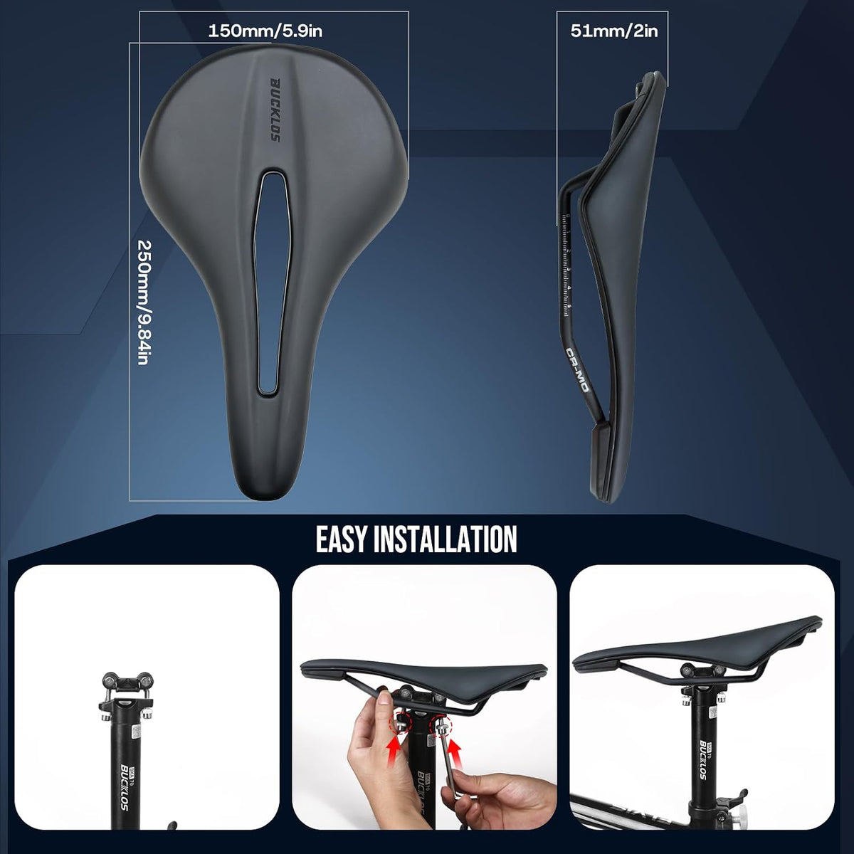 Comfortable Vacuum Leather Bike Saddle with Cr-Mo Rail for Mountain