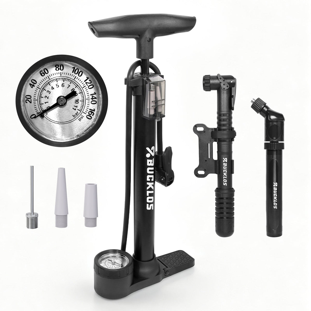 Bike Floor Pump Kit With Gauge 160Psi